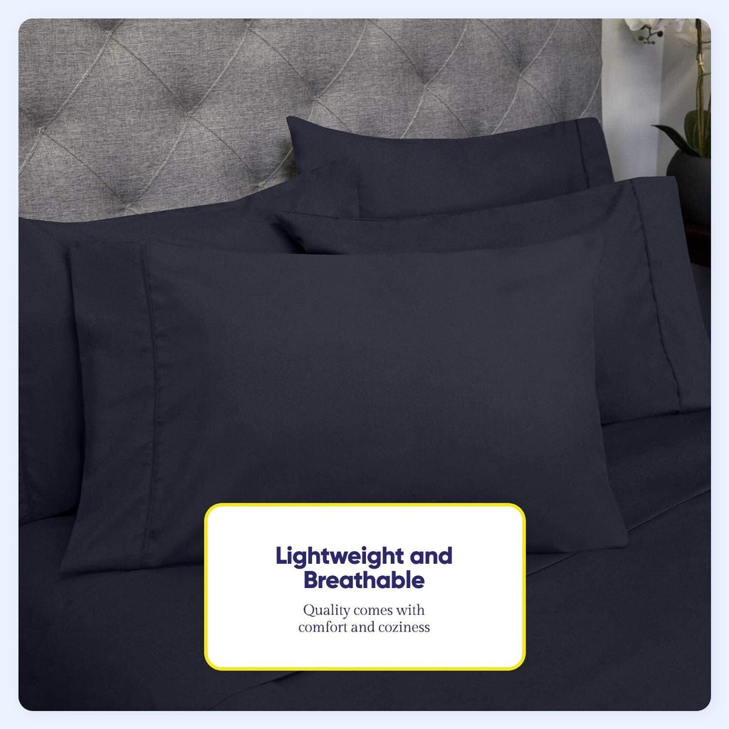Ensemble de draps 7 pièces en microfibre brossée douce pour lit king size - 4 taies d'oreiller