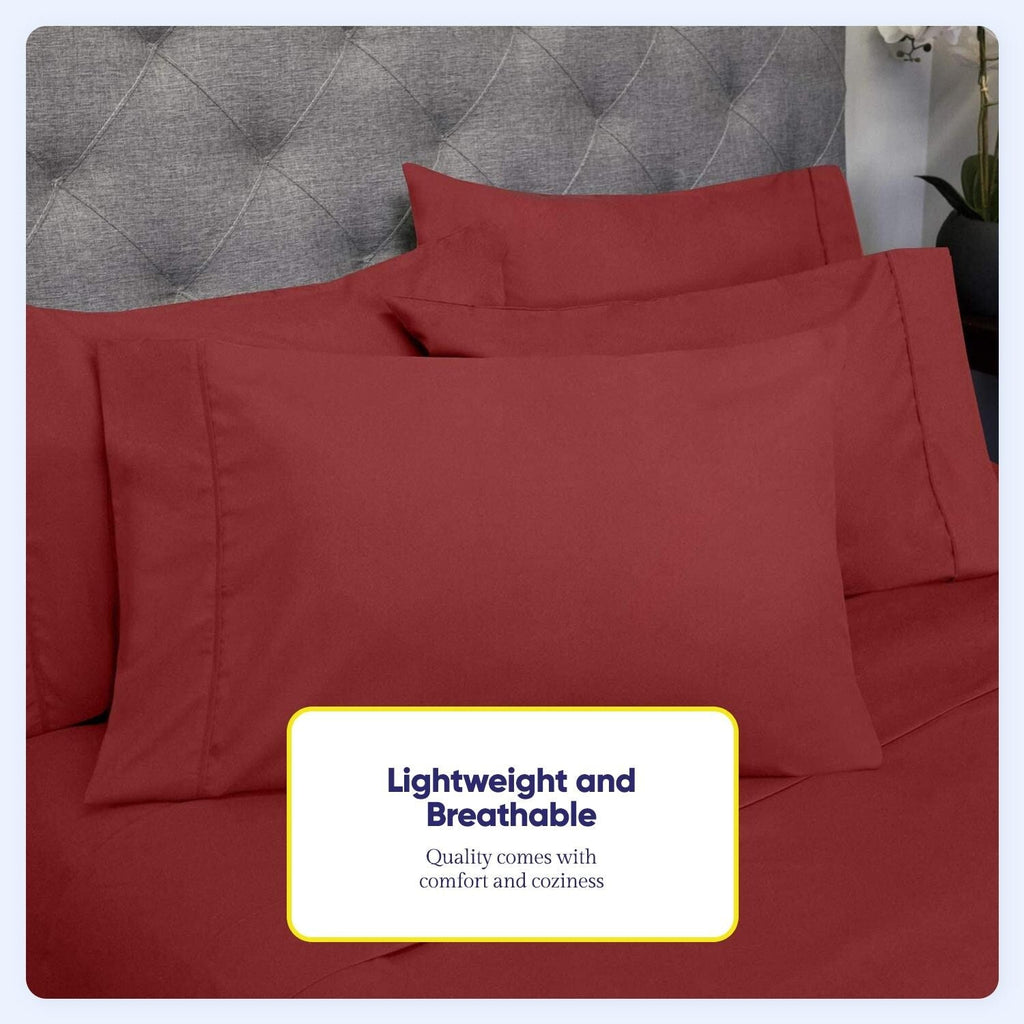 Ensemble de draps 7 pièces en microfibre brossée douce pour lit king size - 4 taies d'oreiller