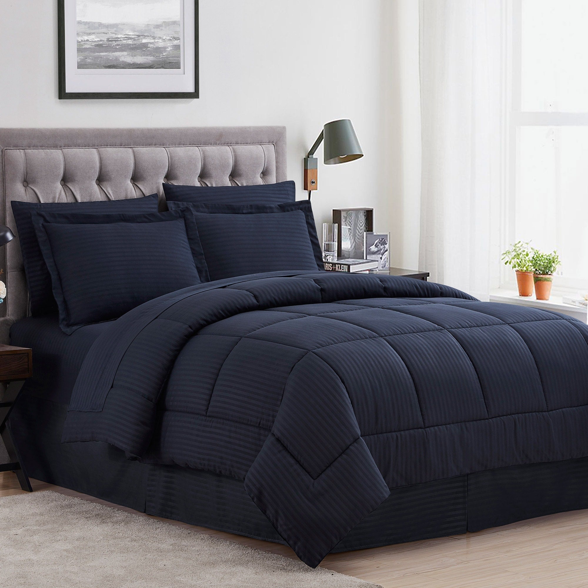 Parure de lit alternative 8 pièces en tissu doux Dobby avec draps