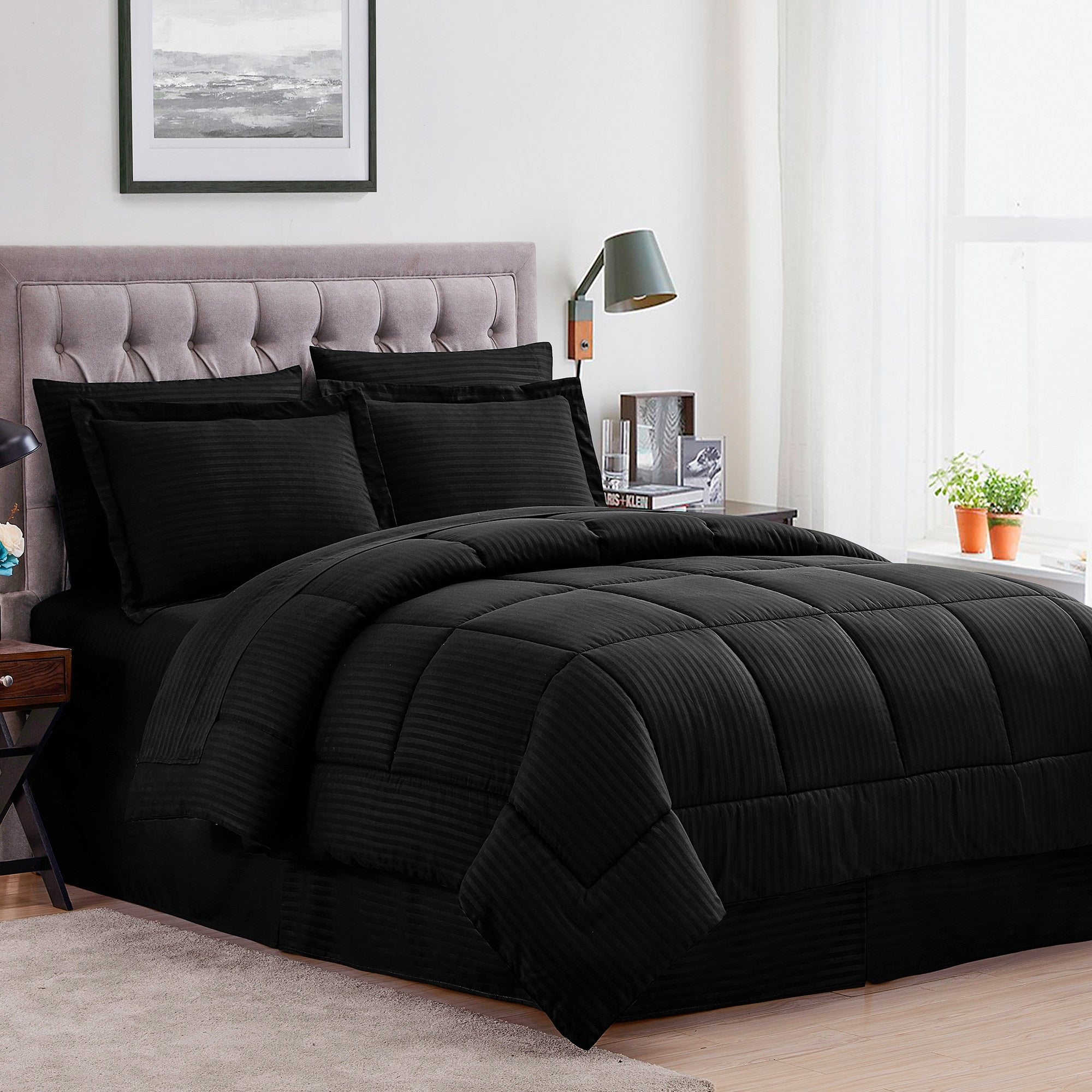 Parure de lit alternative 8 pièces en tissu doux Dobby avec draps