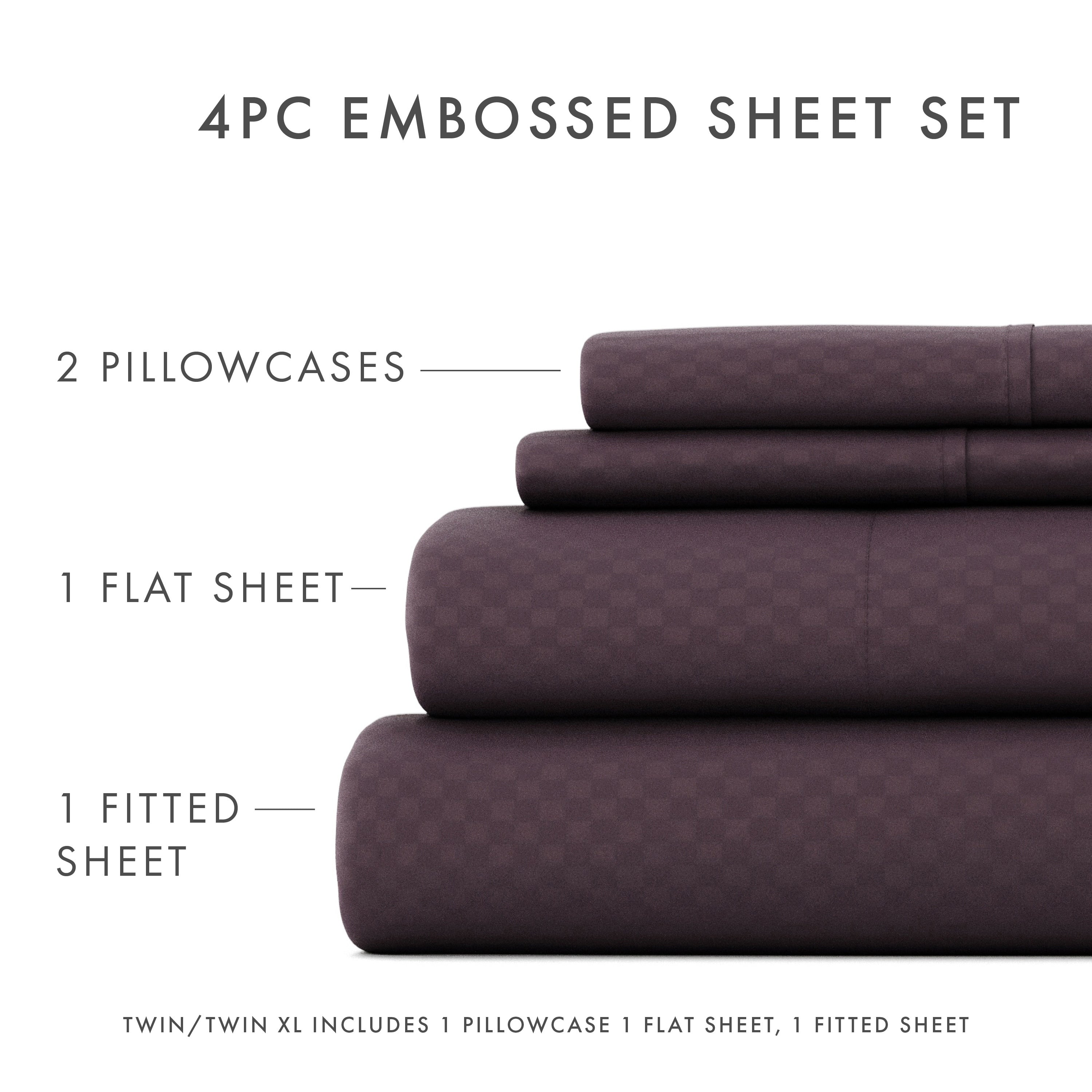 Ensemble de draps à poche profonde Soft Essentials doublement brossé à carreaux gaufrés, 4 pièces