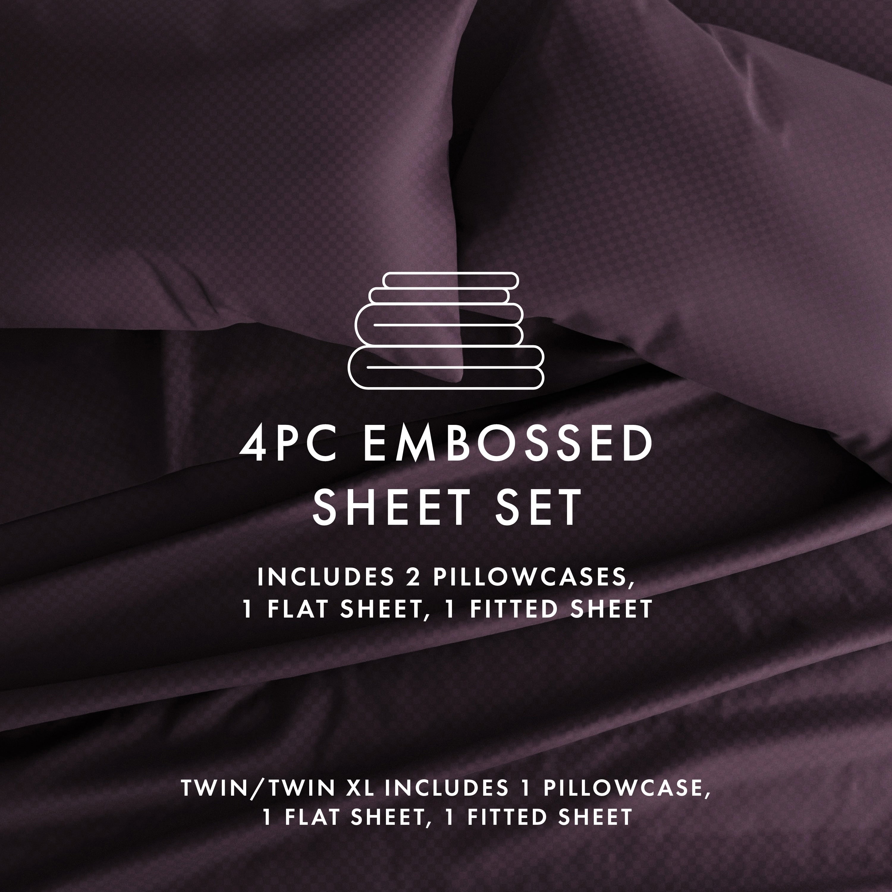 Ensemble de draps à poche profonde Soft Essentials doublement brossé à carreaux gaufrés, 4 pièces