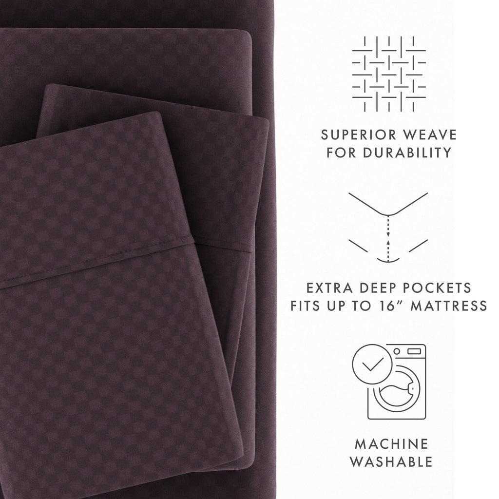 Ensemble de draps à poche profonde Soft Essentials doublement brossé à carreaux gaufrés, 4 pièces