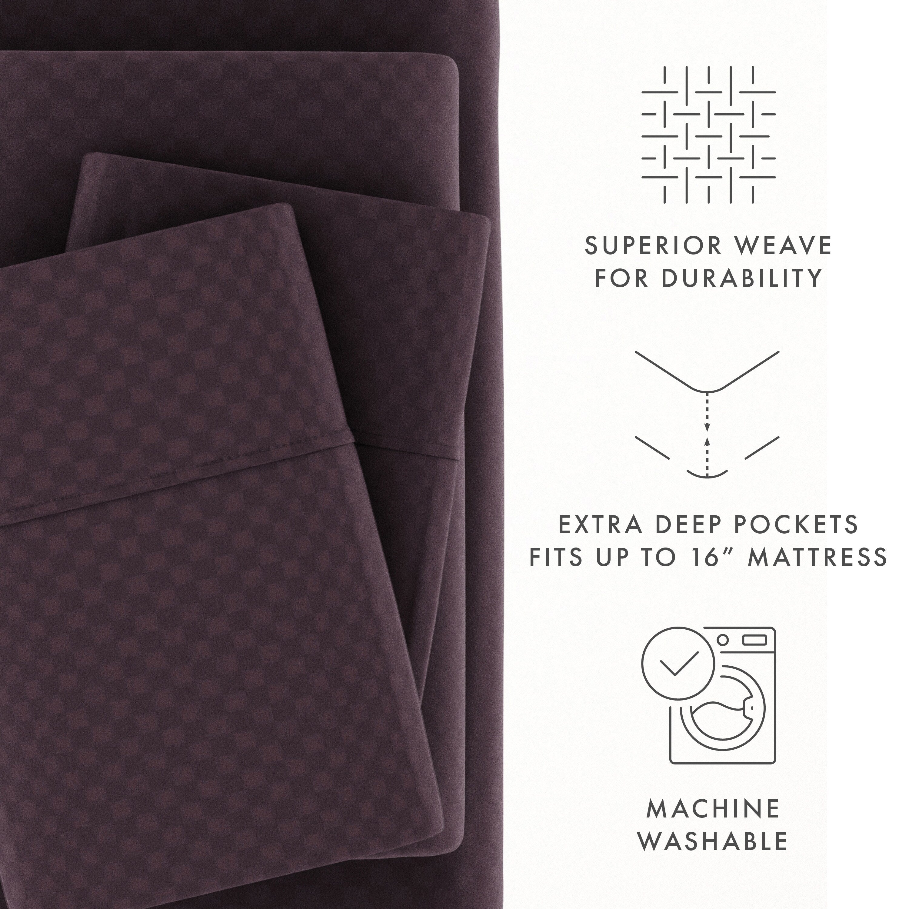 Ensemble de draps à poche profonde Soft Essentials doublement brossé à carreaux gaufrés, 4 pièces