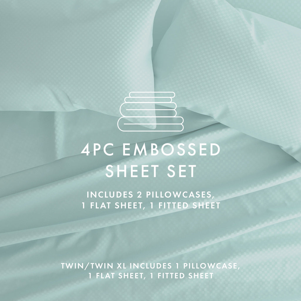 Ensemble de draps à poche profonde Soft Essentials doublement brossé à carreaux gaufrés, 4 pièces
