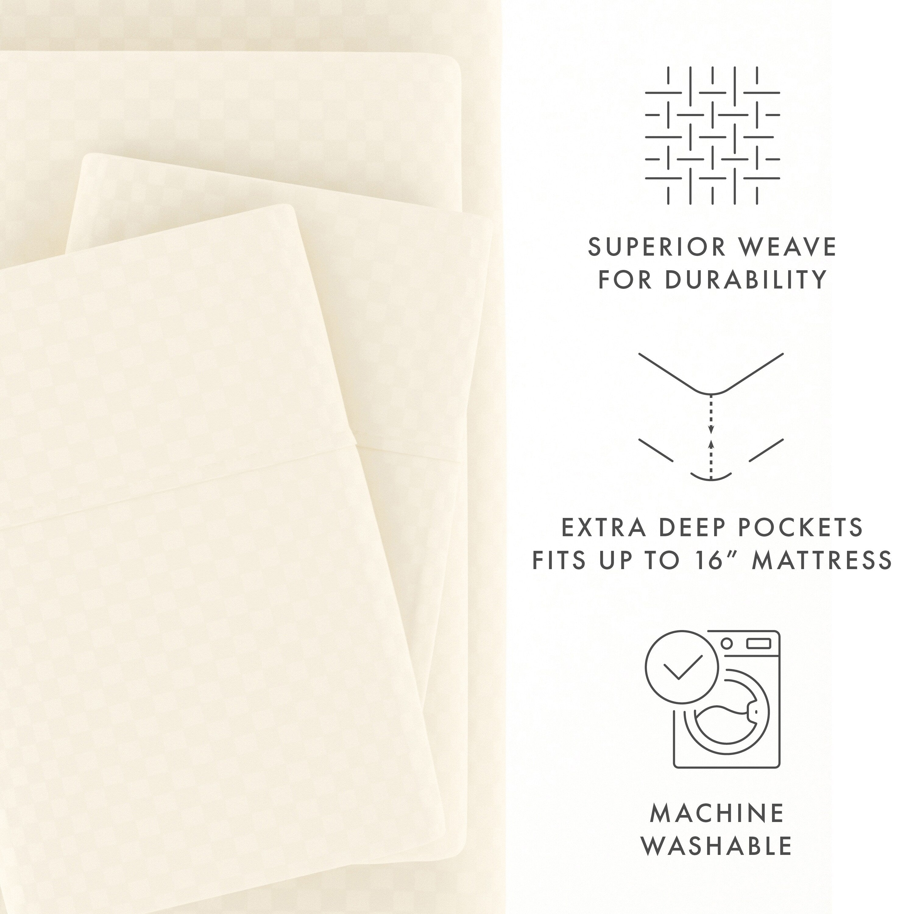 Ensemble de draps à poche profonde Soft Essentials doublement brossé à carreaux gaufrés, 4 pièces