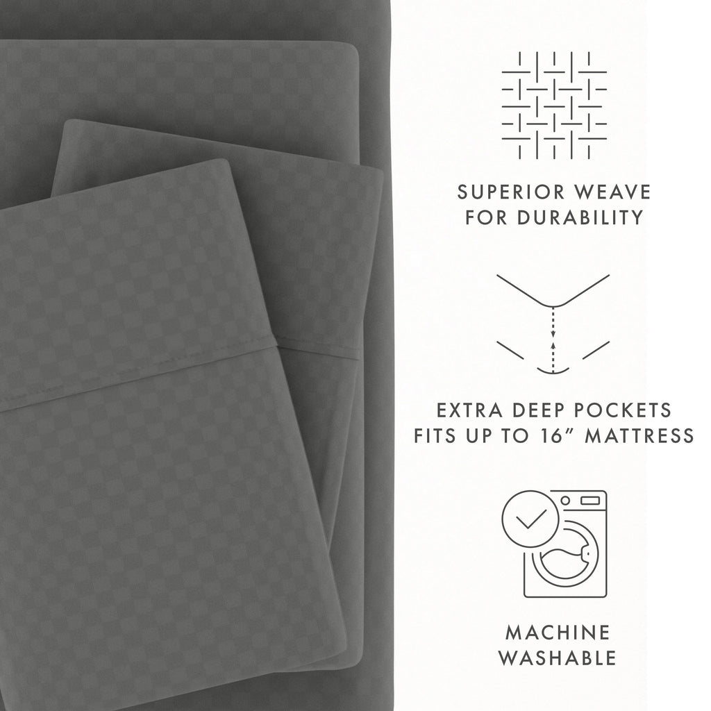 Ensemble de draps à poche profonde Soft Essentials doublement brossé à carreaux gaufrés, 4 pièces