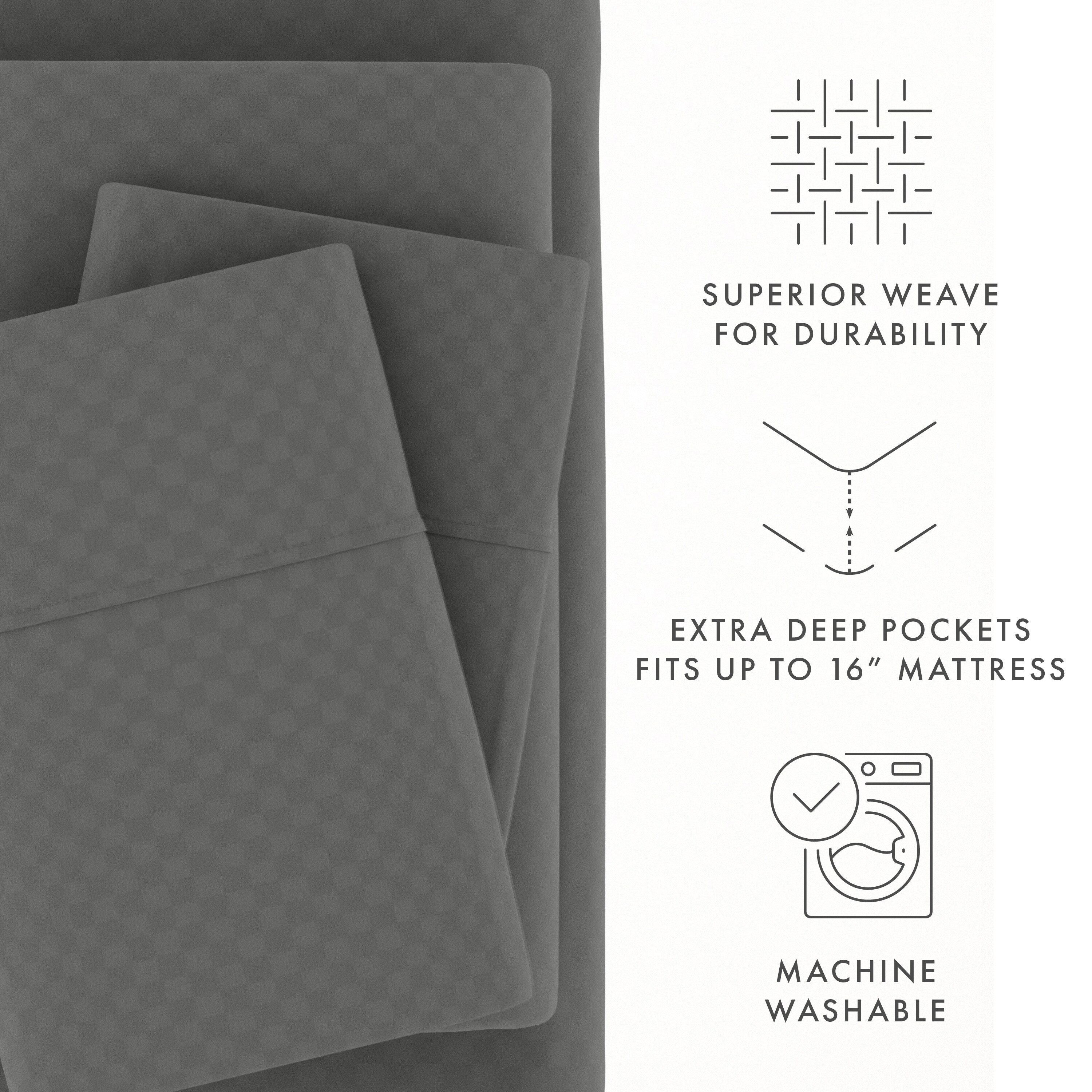 Ensemble de draps à poche profonde Soft Essentials doublement brossé à carreaux gaufrés, 4 pièces