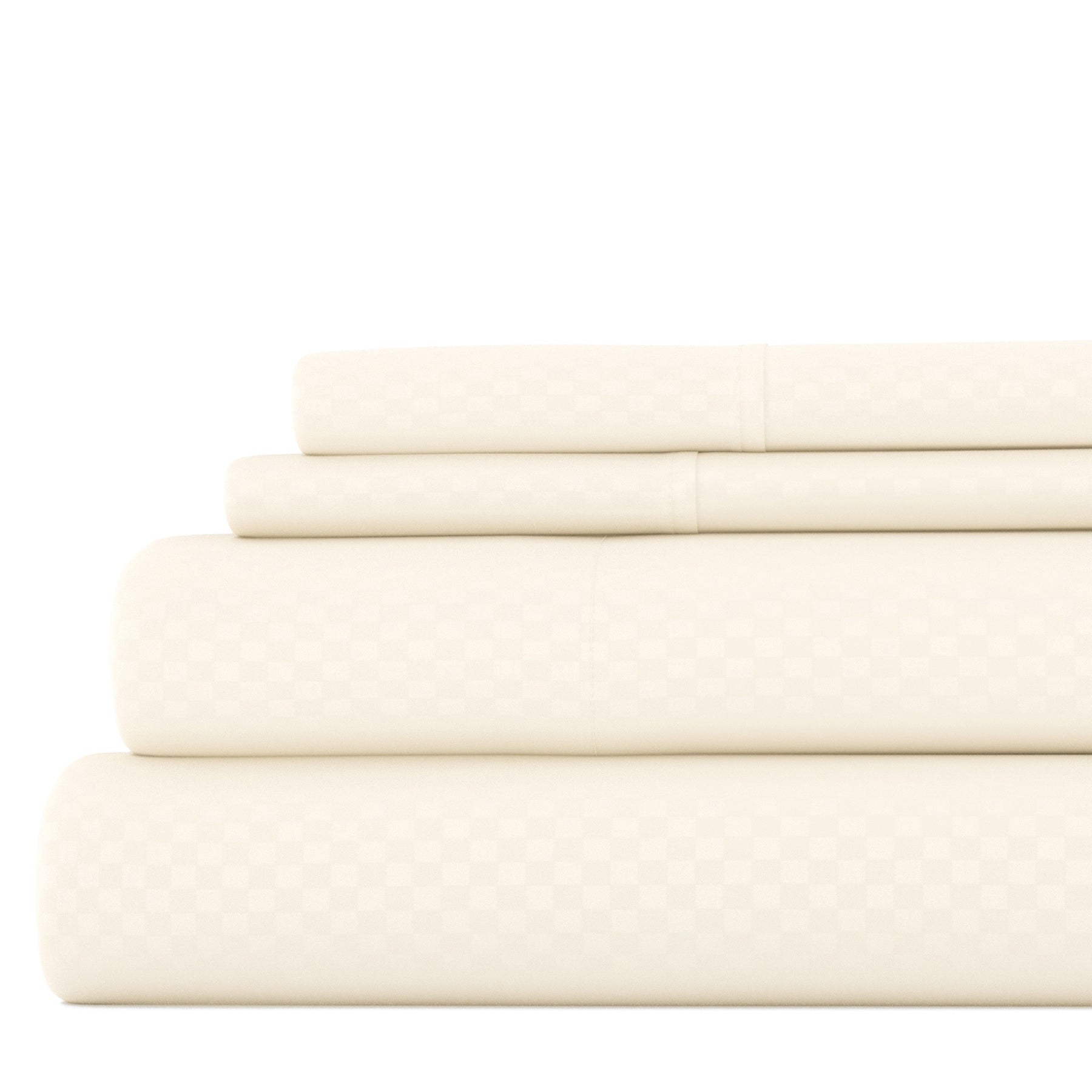 Ensemble de draps à poche profonde Soft Essentials doublement brossé à carreaux gaufrés, 4 pièces