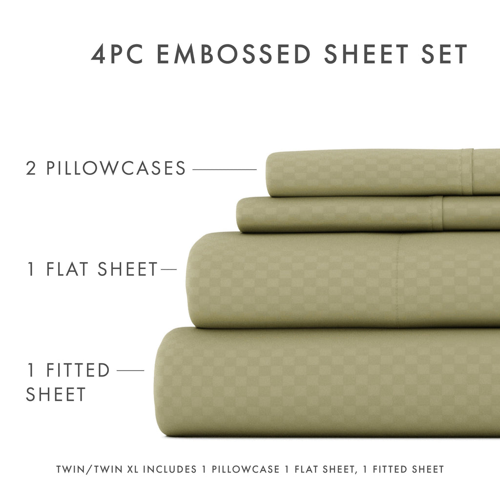 Ensemble de draps à poche profonde Soft Essentials doublement brossé à carreaux gaufrés, 4 pièces
