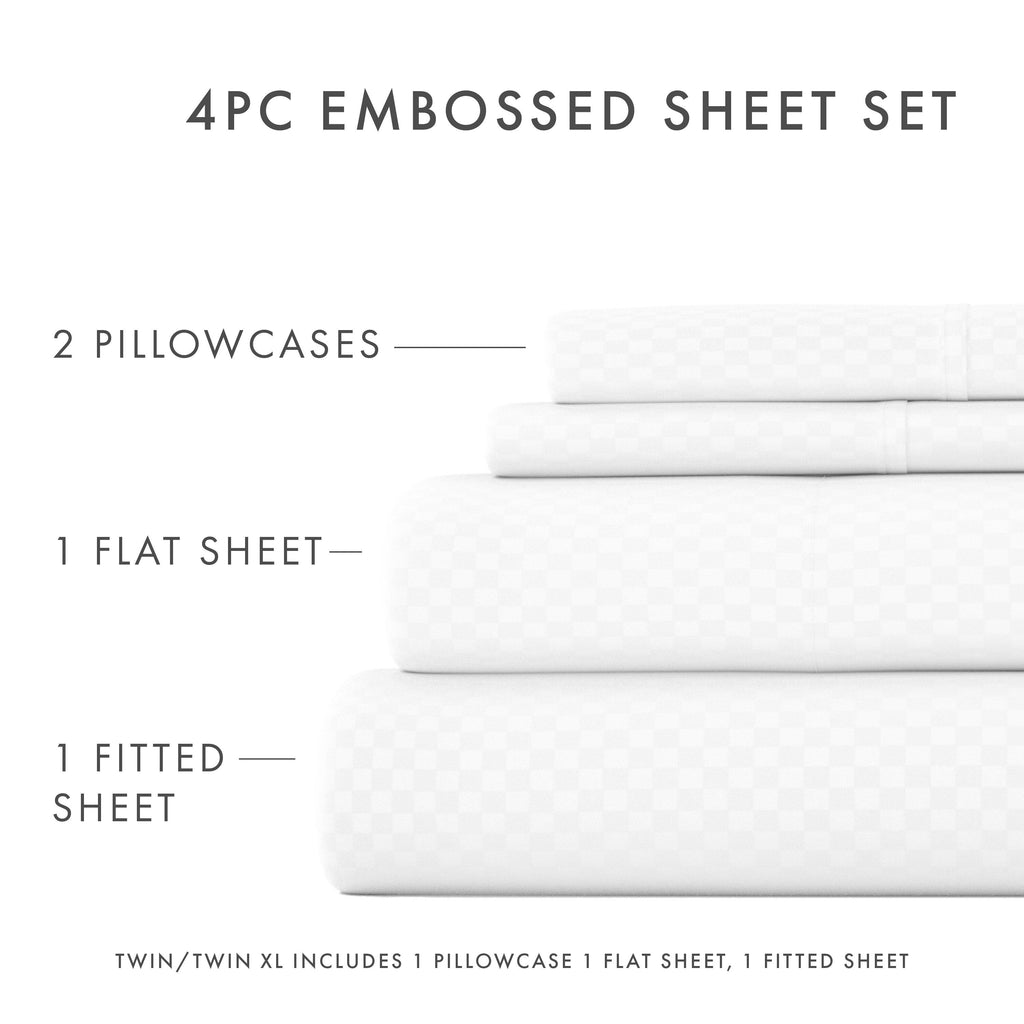 Ensemble de draps à poche profonde Soft Essentials doublement brossé à carreaux gaufrés, 4 pièces