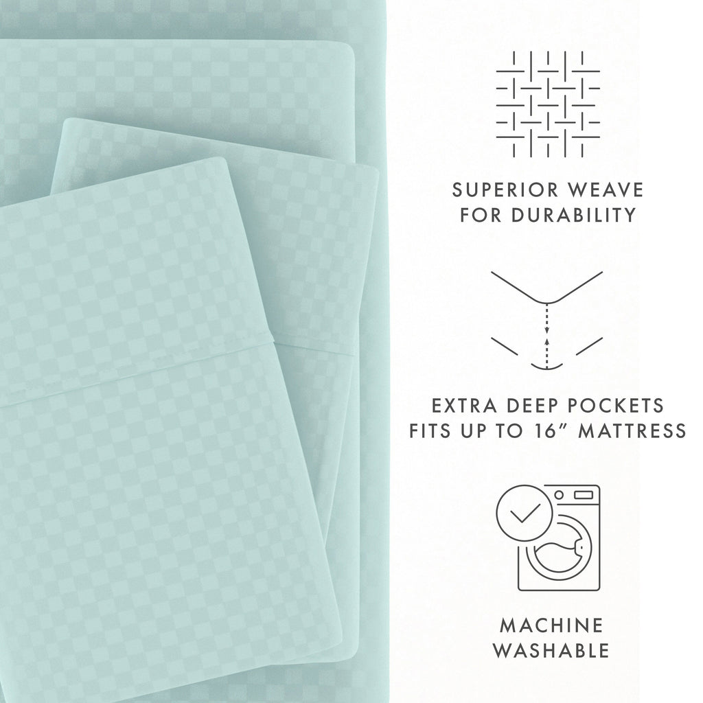 Ensemble de draps à poche profonde Soft Essentials doublement brossé à carreaux gaufrés, 4 pièces