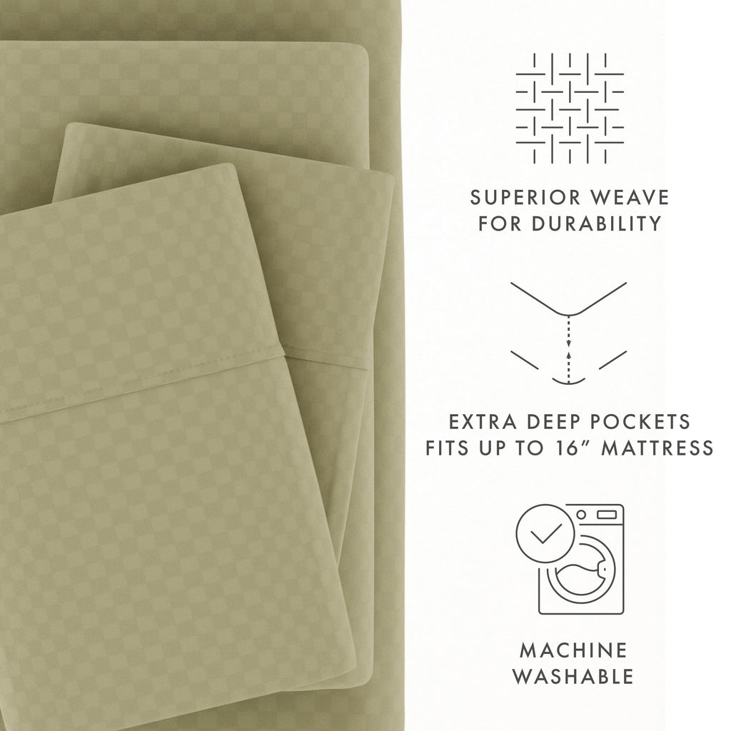 Ensemble de draps à poche profonde Soft Essentials doublement brossé à carreaux gaufrés, 4 pièces