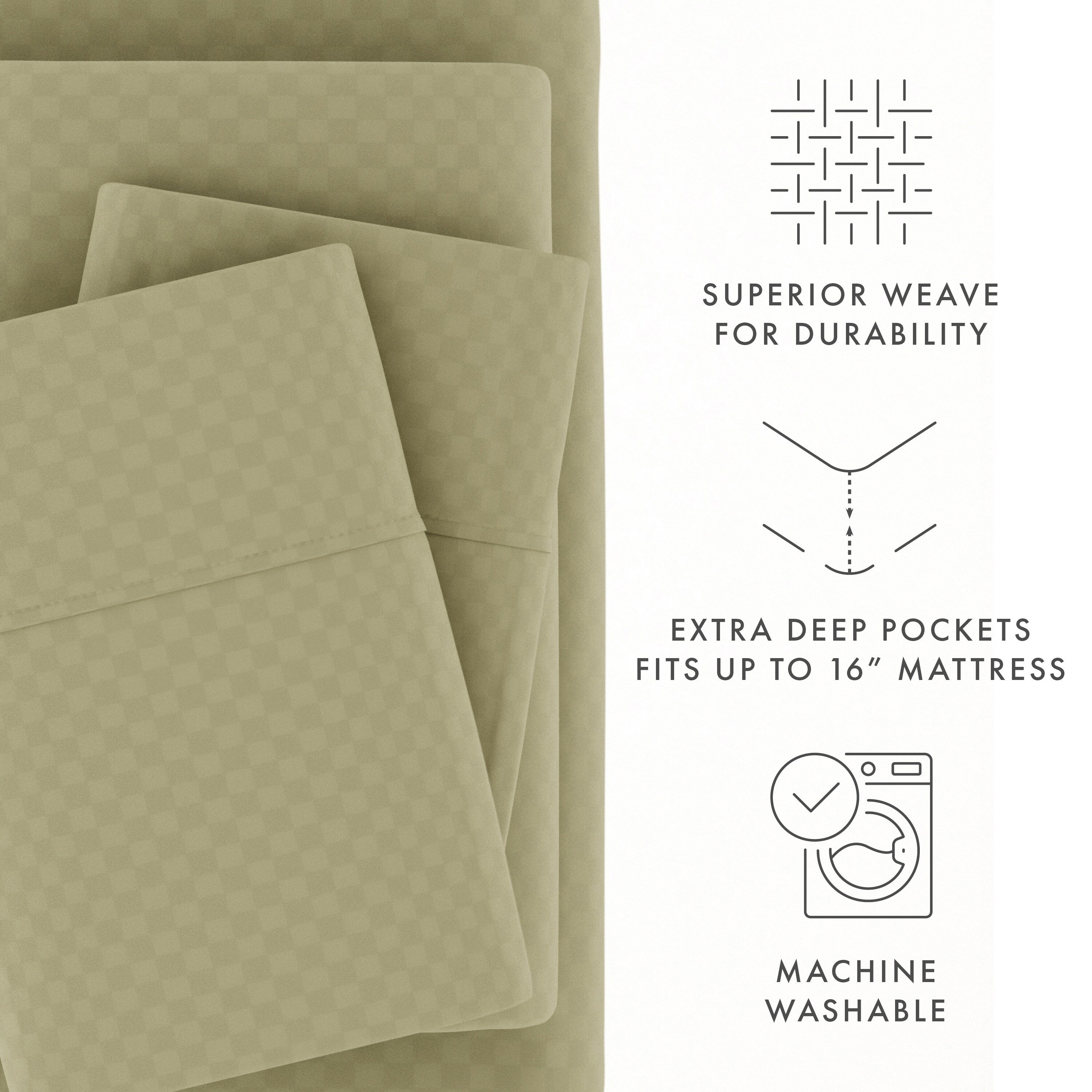 Ensemble de draps à poche profonde Soft Essentials doublement brossé à carreaux gaufrés, 4 pièces