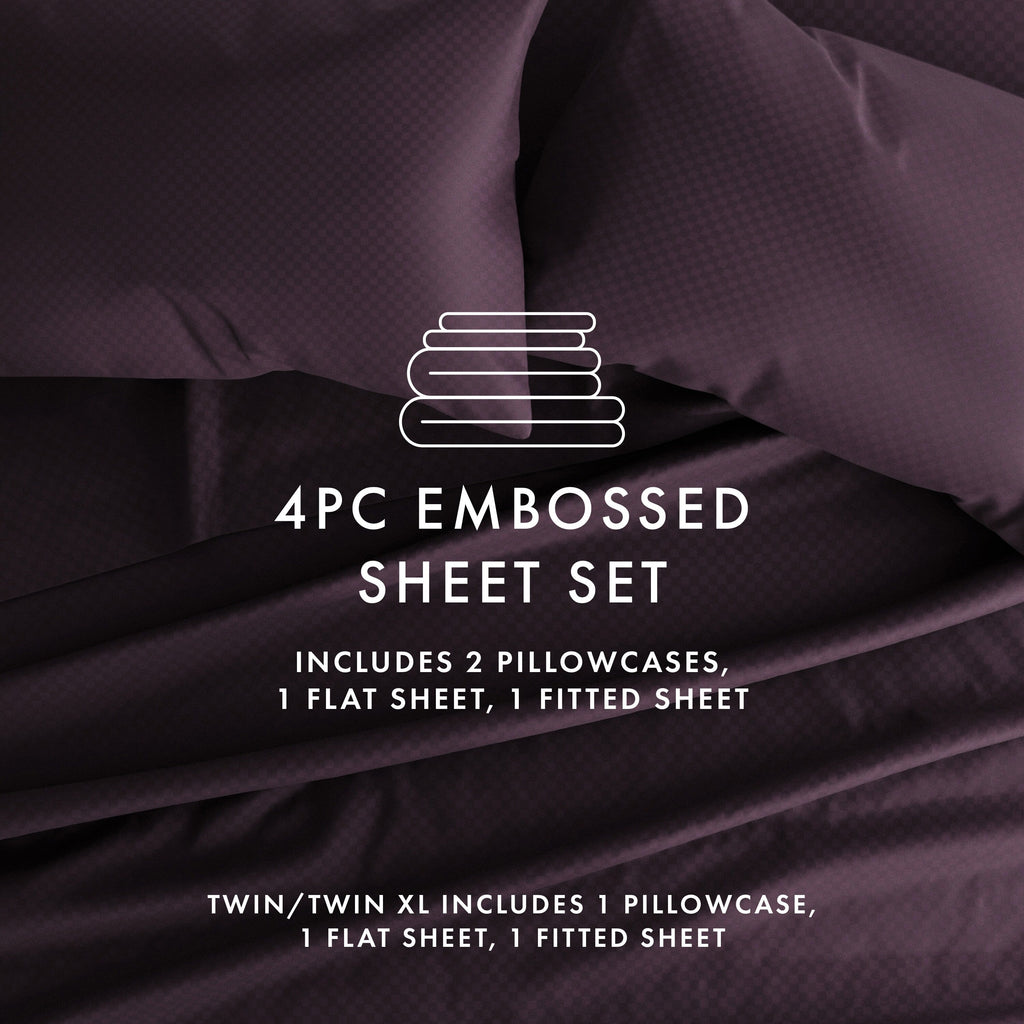Ensemble de draps à poche profonde Soft Essentials doublement brossé à carreaux gaufrés, 4 pièces