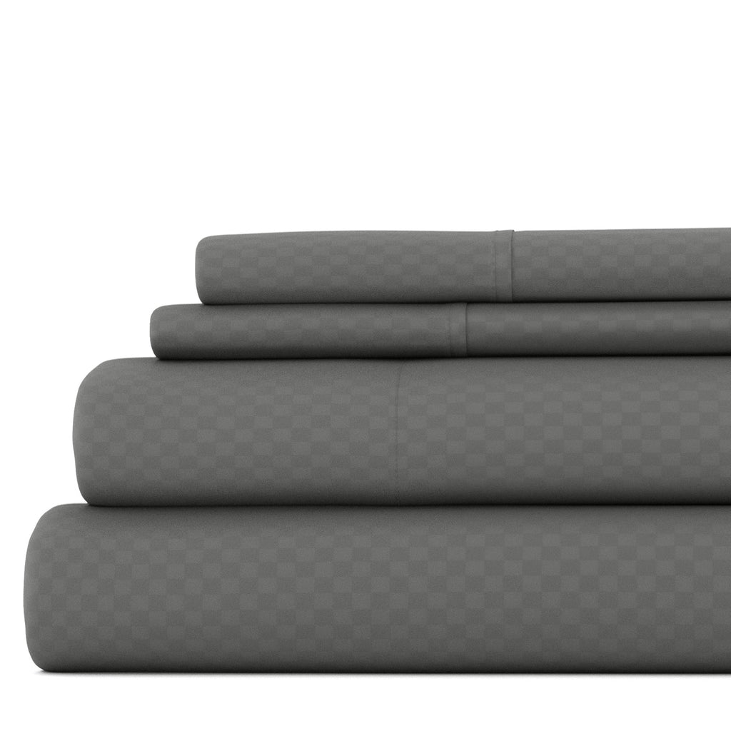 Ensemble de draps à poche profonde Soft Essentials doublement brossé à carreaux gaufrés, 4 pièces