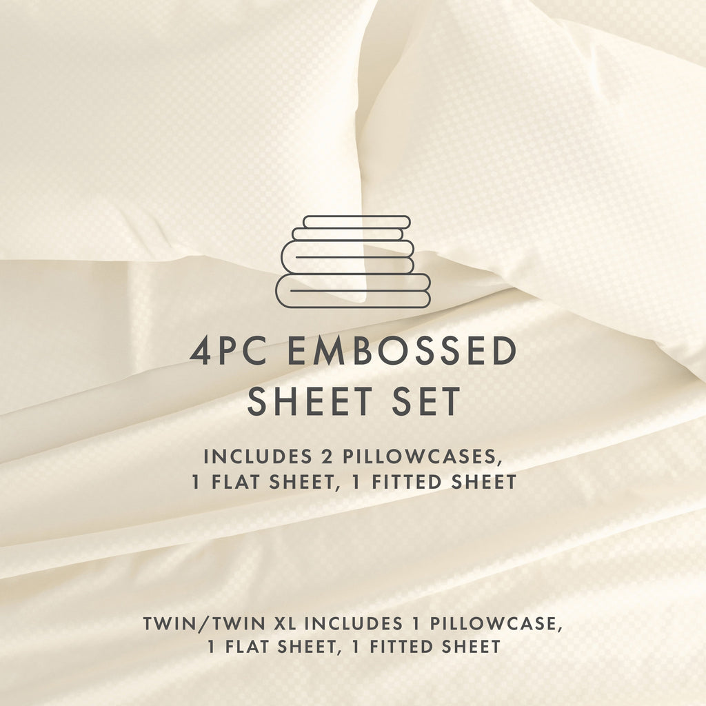 Ensemble de draps à poche profonde Soft Essentials doublement brossé à carreaux gaufrés, 4 pièces