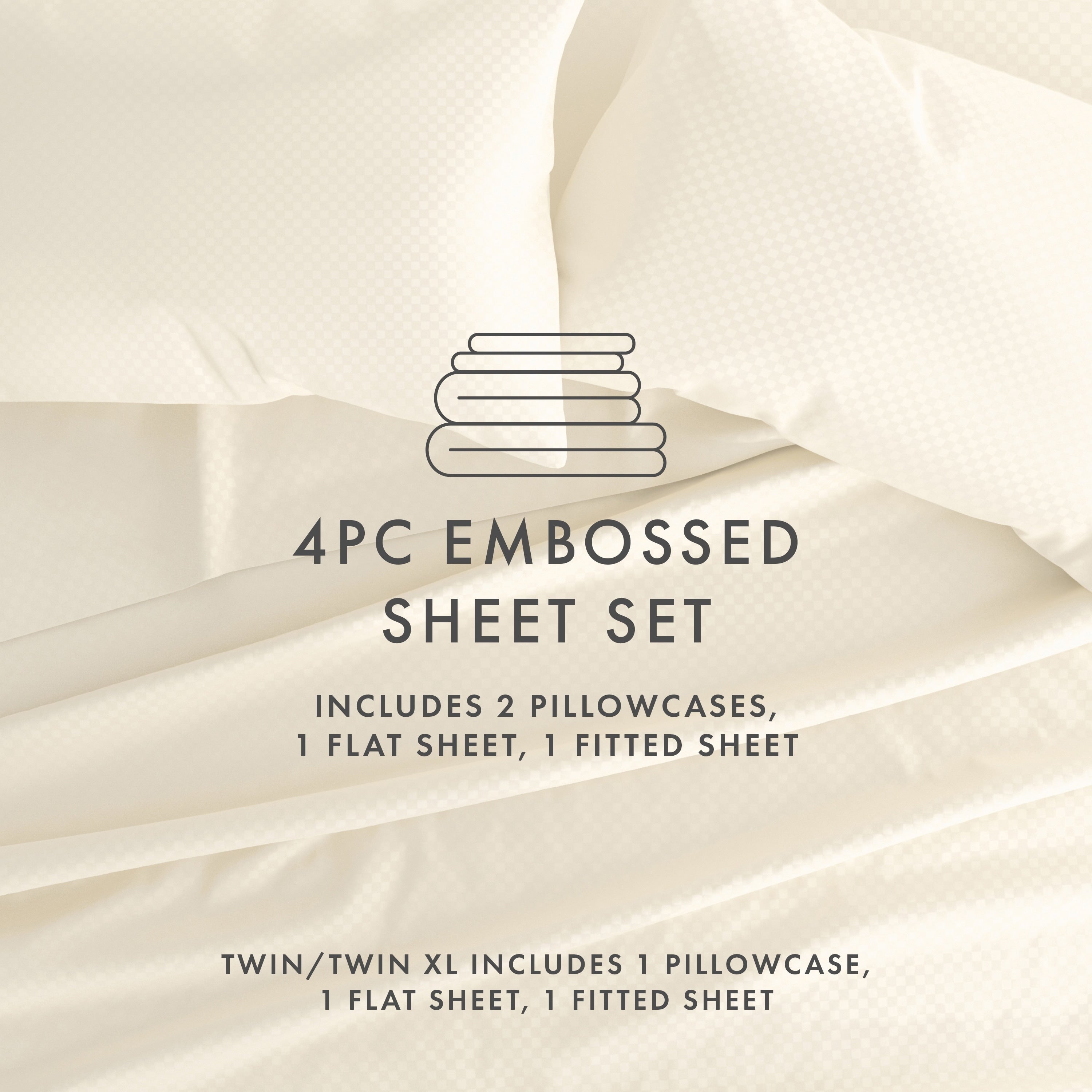 Ensemble de draps à poche profonde Soft Essentials doublement brossé à carreaux gaufrés, 4 pièces