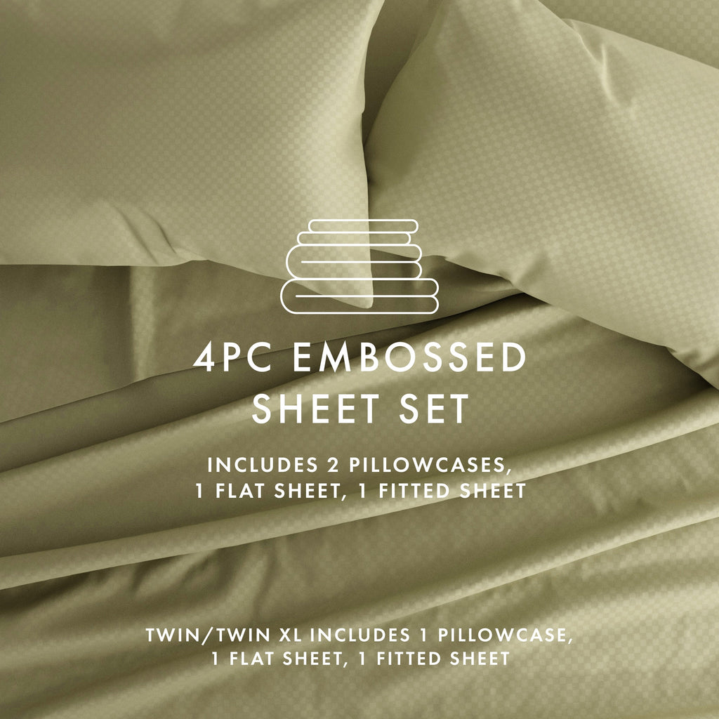 Ensemble de draps à poche profonde Soft Essentials doublement brossé à carreaux gaufrés, 4 pièces