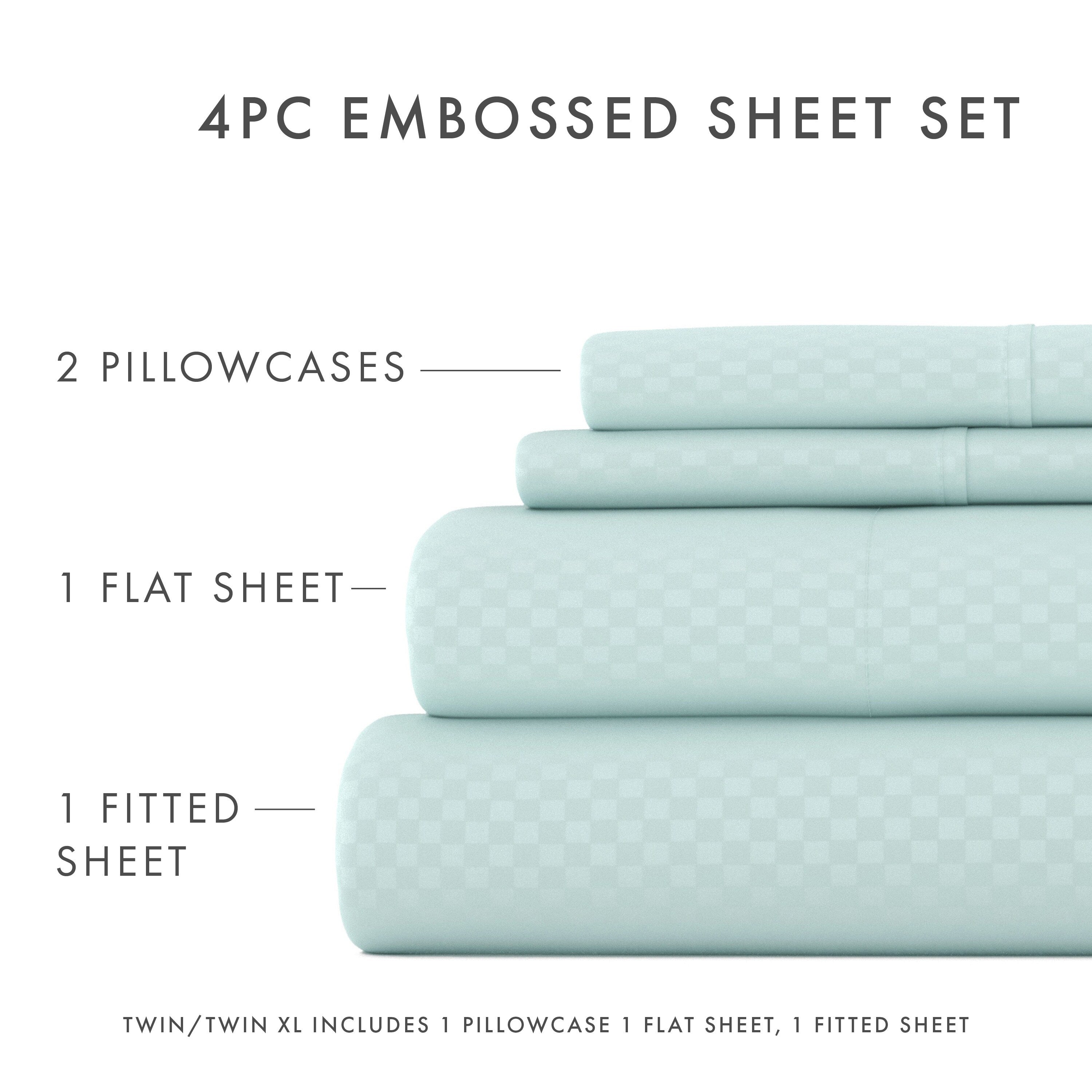 Ensemble de draps à poche profonde Soft Essentials doublement brossé à carreaux gaufrés, 4 pièces