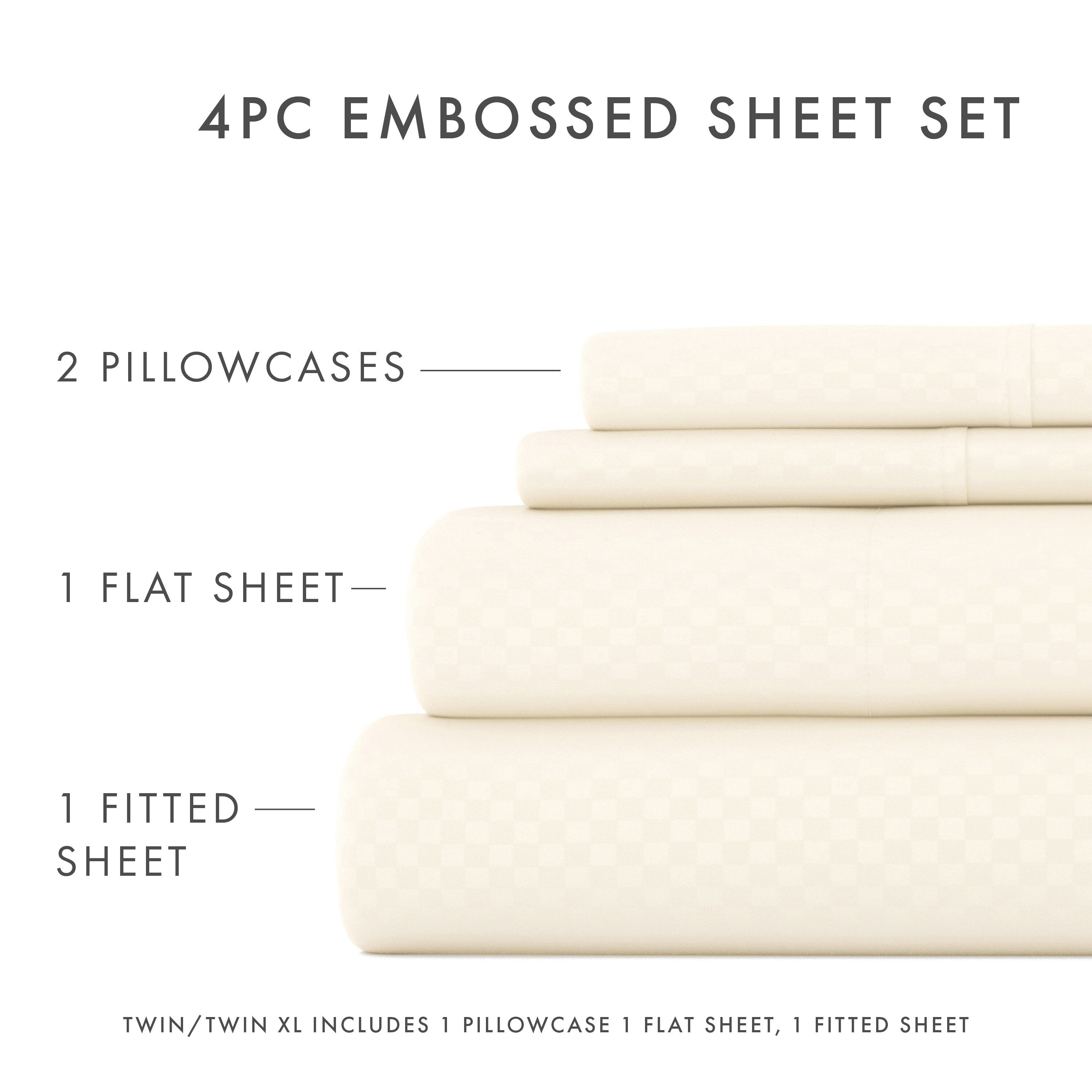 Ensemble de draps à poche profonde Soft Essentials doublement brossé à carreaux gaufrés, 4 pièces