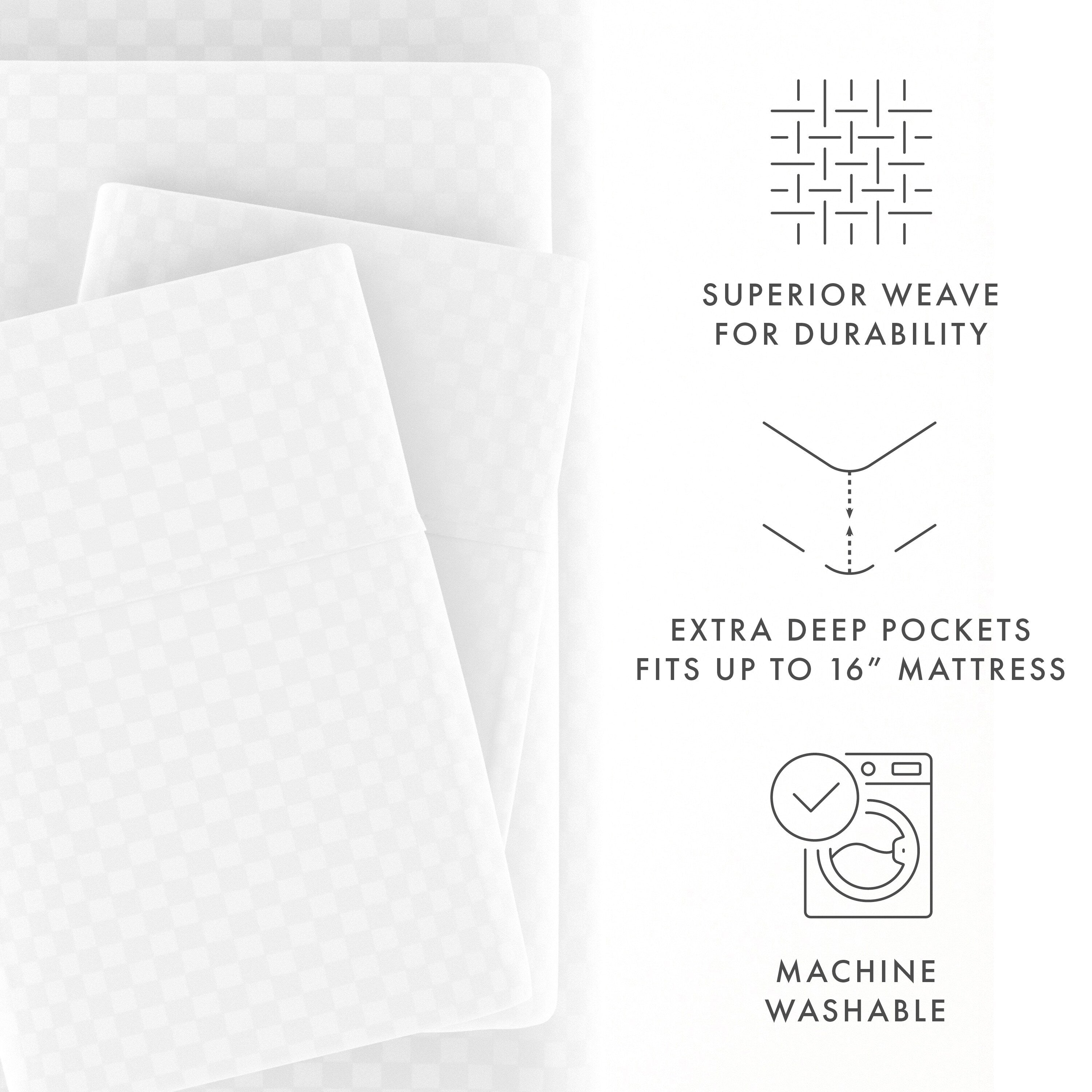 Ensemble de draps à poche profonde Soft Essentials doublement brossé à carreaux gaufrés, 4 pièces