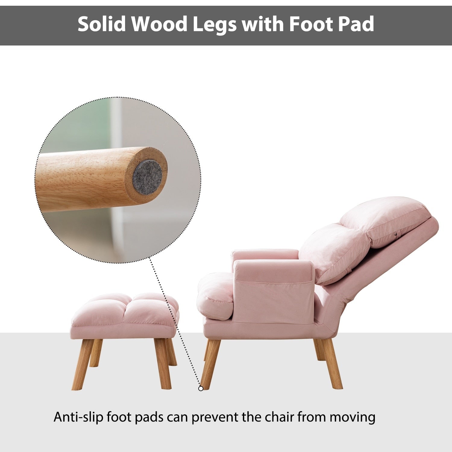 Fauteuil de salon décontracté en tissu doux avec dossier et pieds réglables