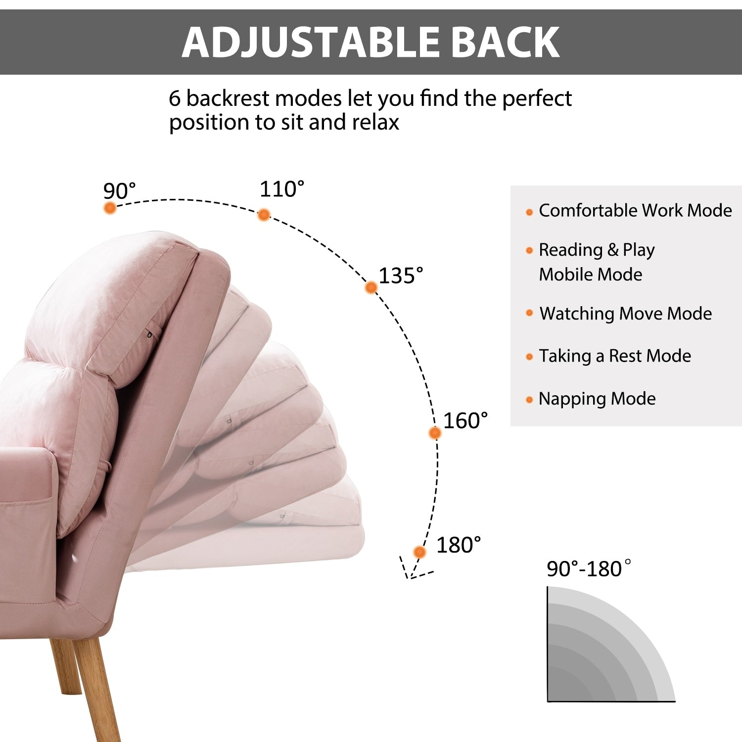 Fauteuil de salon décontracté en tissu doux avec dossier et pieds réglables