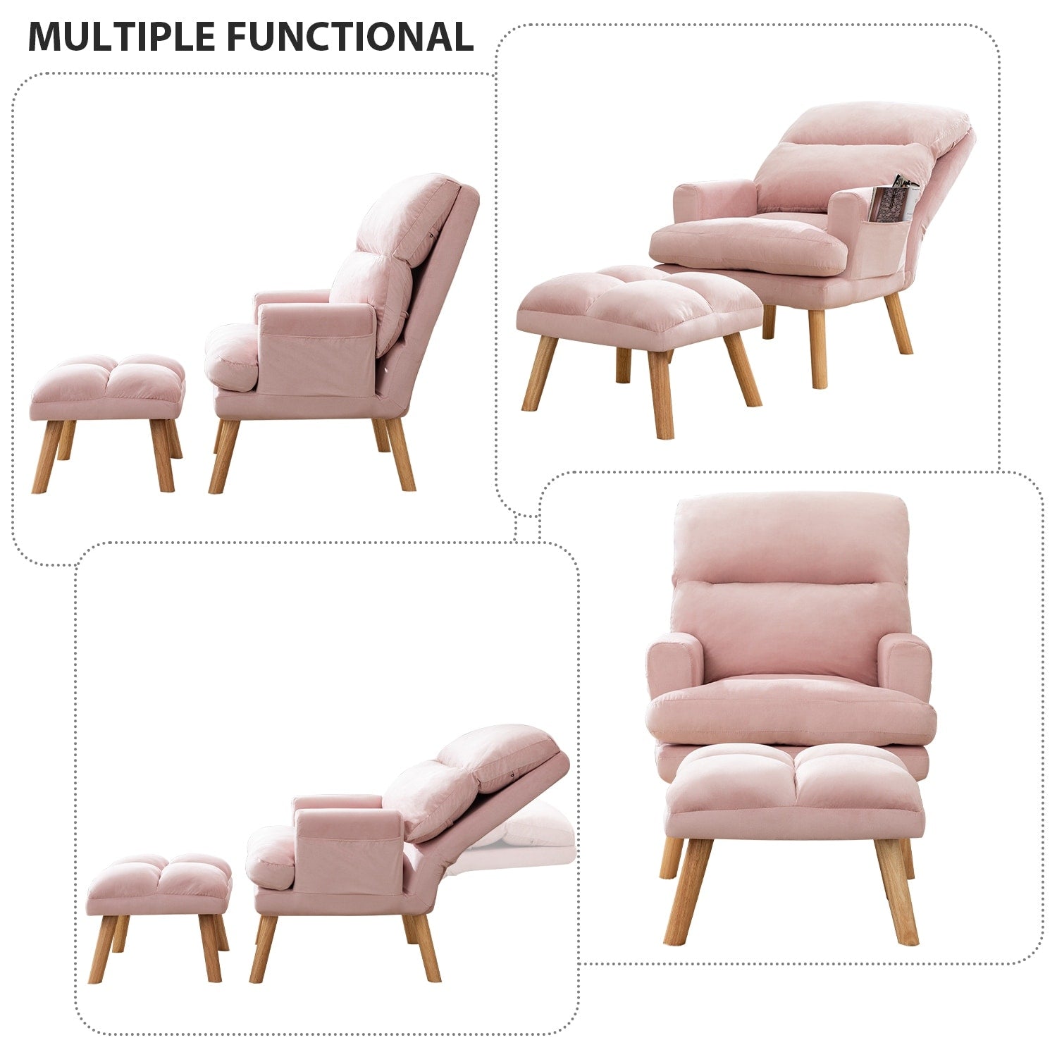 Fauteuil de salon décontracté en tissu doux avec dossier et pieds réglables