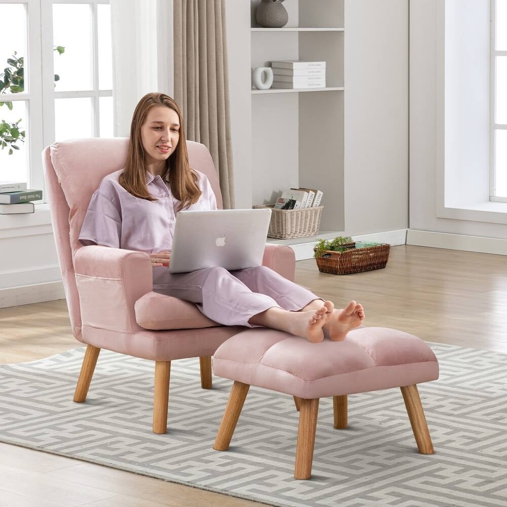 Fauteuil de salon décontracté en tissu doux avec dossier et pieds réglables