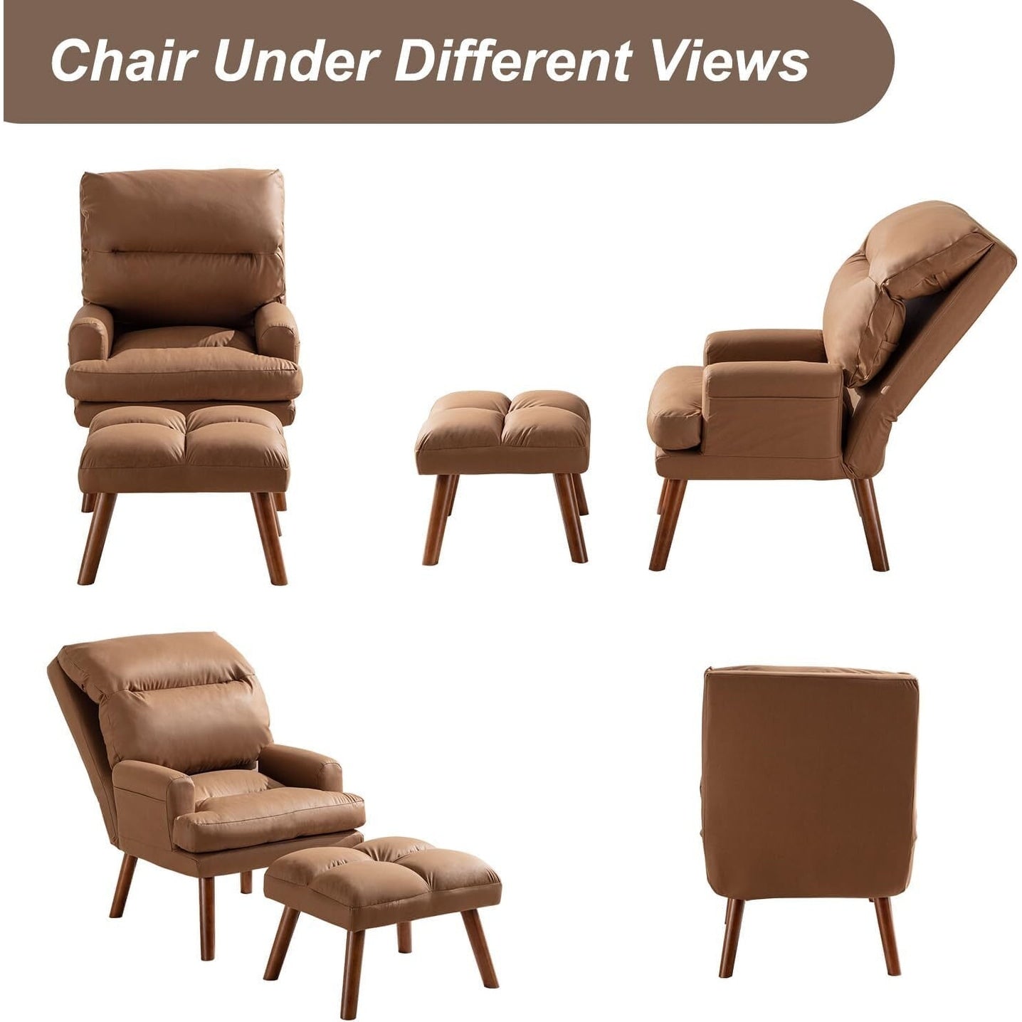 Fauteuil de salon décontracté en tissu doux avec dossier et pieds réglables