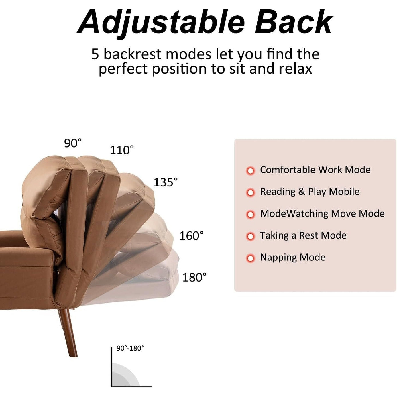 Fauteuil de salon décontracté en tissu doux avec dossier et pieds réglables
