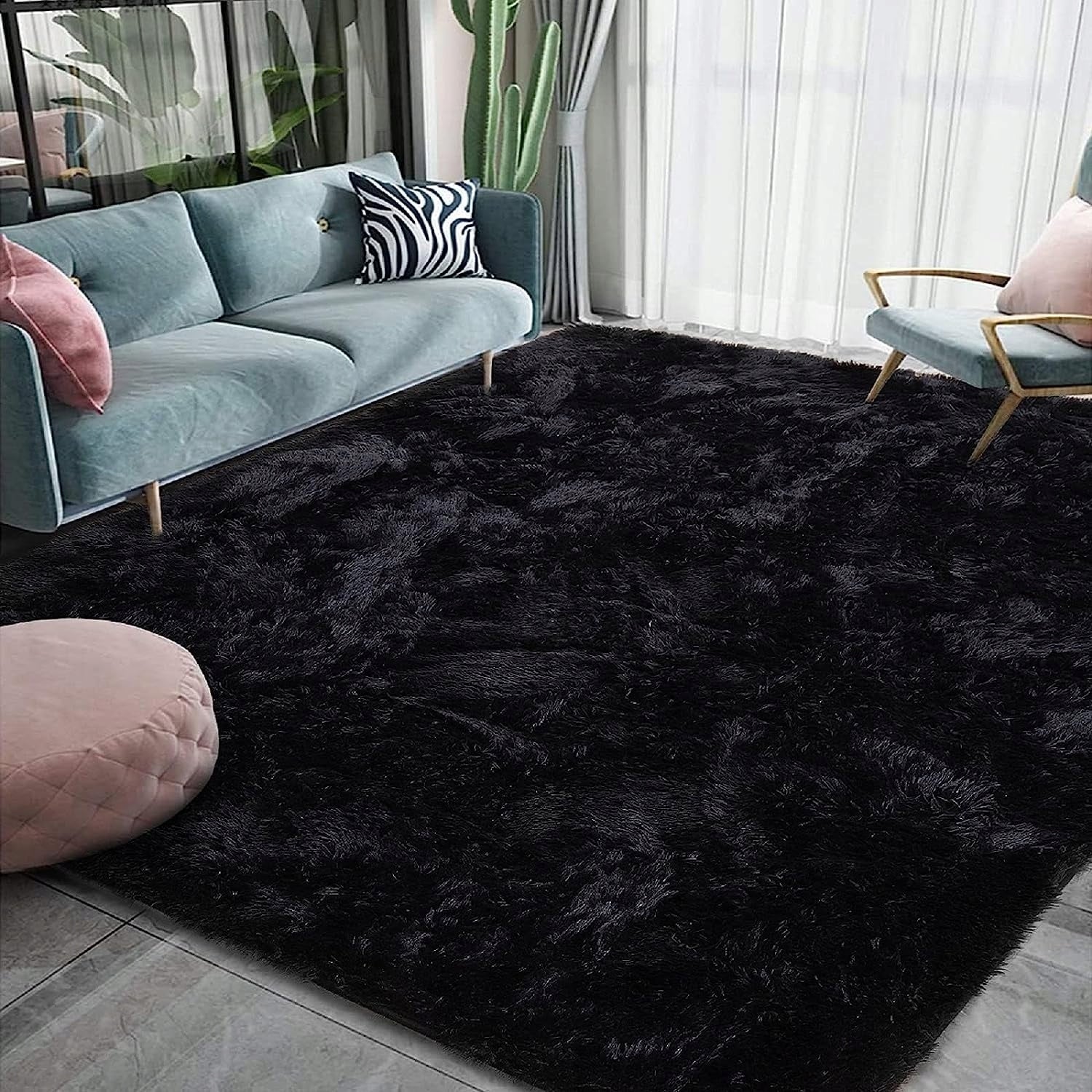Tapis d'intérieur doux et moelleux, moderne et moelleux - 4' x 5,3'