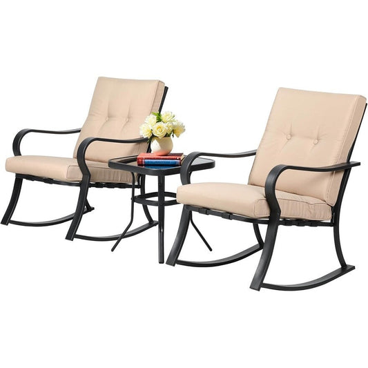 Ensemble bistrot conversationnel Solaura 3 pièces avec chaises à bascule pour patio extérieur