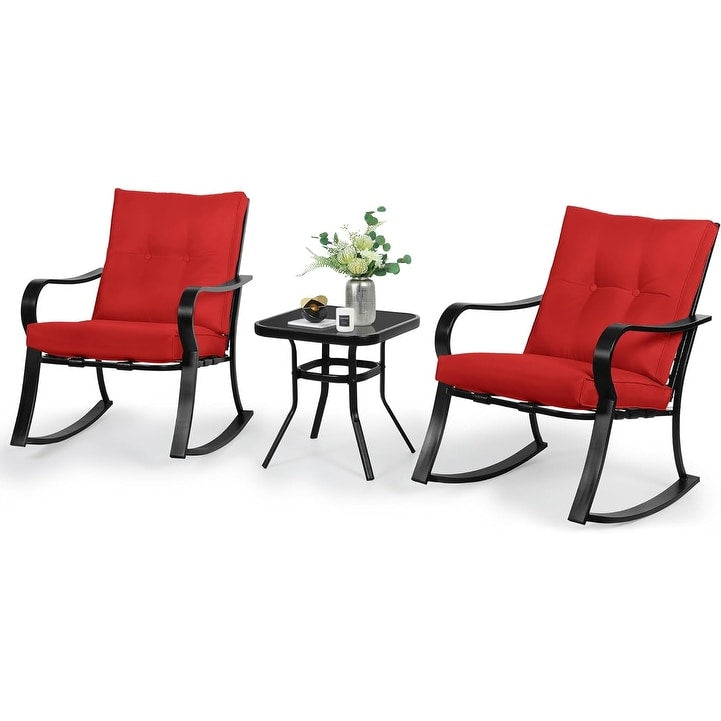 Ensemble bistrot conversationnel Solaura 3 pièces avec chaises à bascule pour patio extérieur