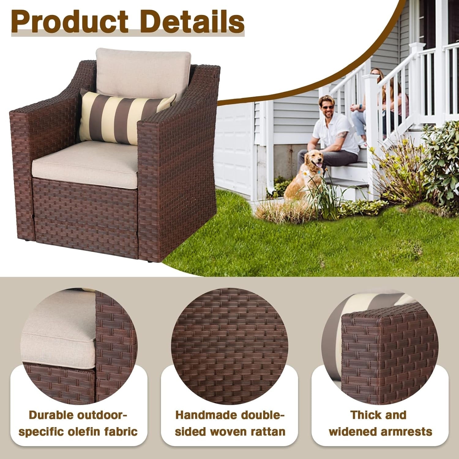 Ensemble de 5 chaises longues et poufs d'extérieur en osier pour patio