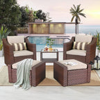 Ensemble de 5 chaises longues et poufs d'extérieur en osier pour patio