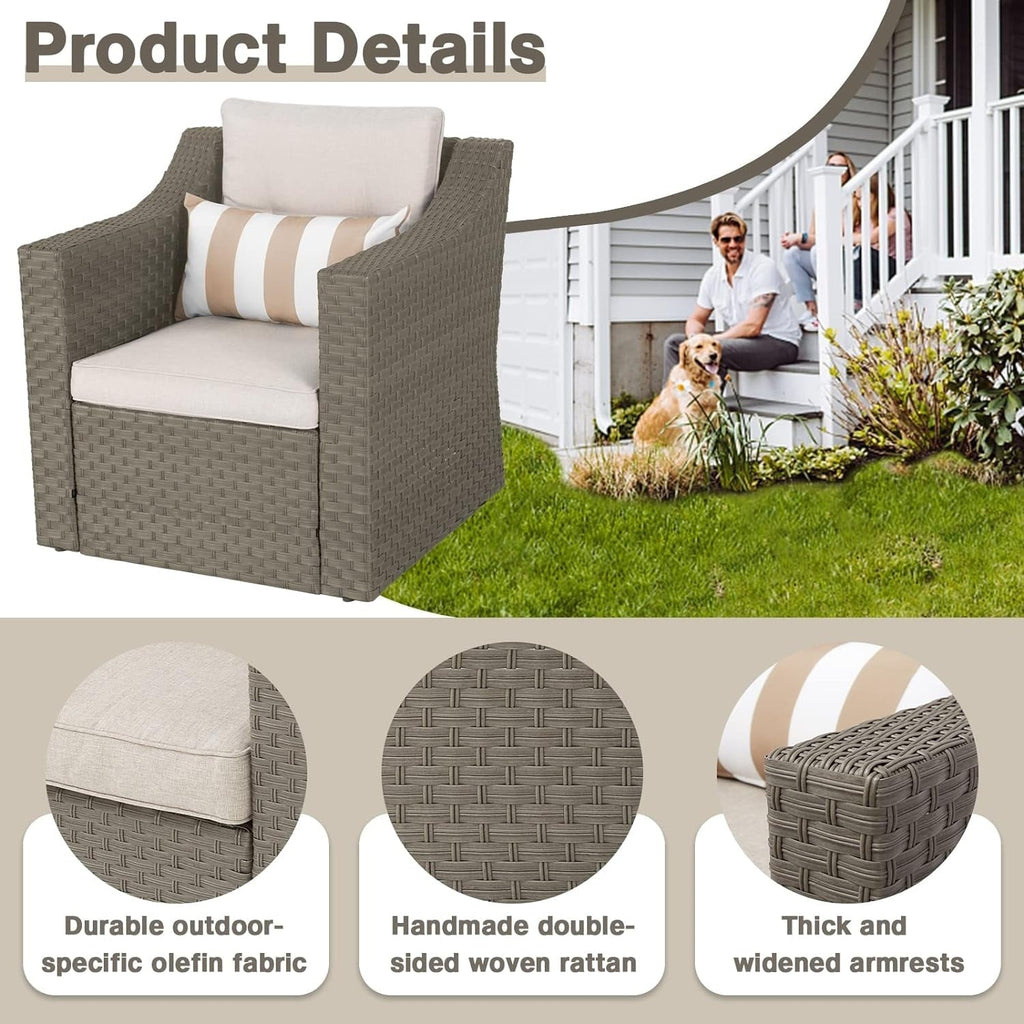 Ensemble de 5 chaises longues et poufs d'extérieur en osier pour patio