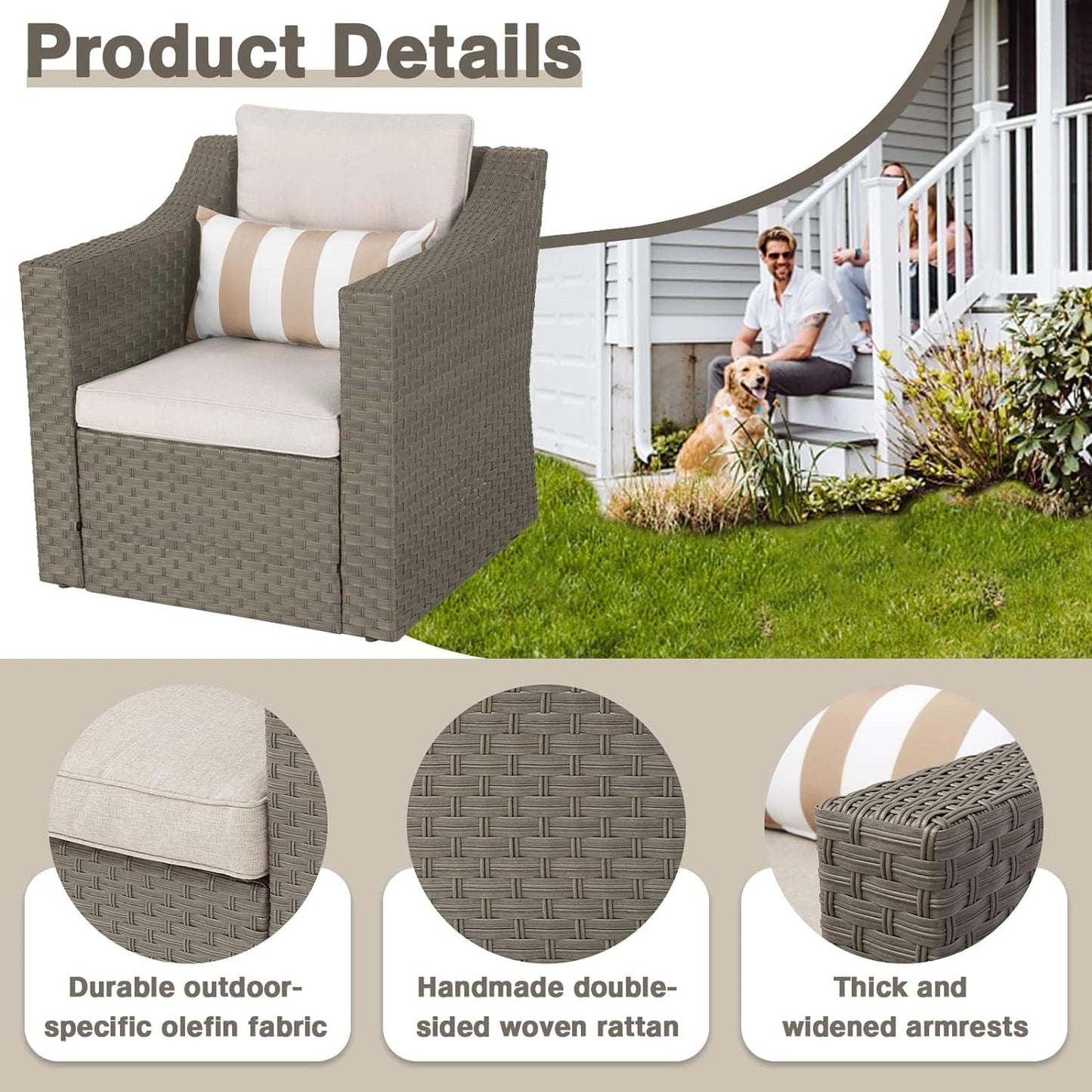 Ensemble de 5 chaises longues et poufs d'extérieur en osier pour patio