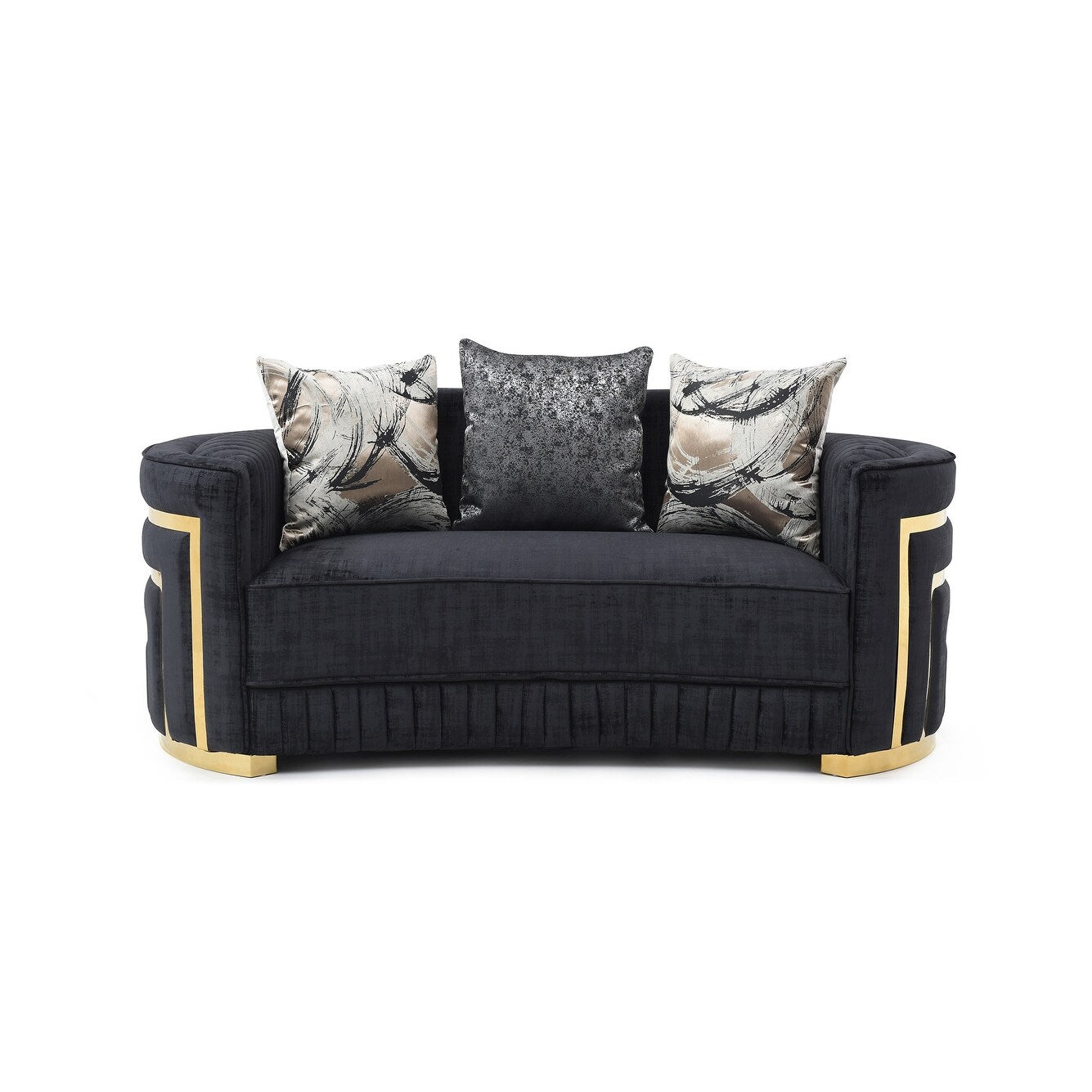 Canapé droit Soledad 75 po en polyester noir avec accoudoirs coussinés