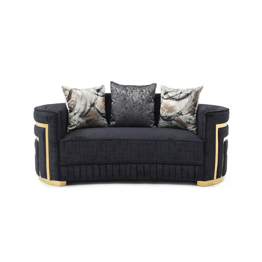 Canapé droit Soledad 75 po en polyester noir avec accoudoirs coussinés