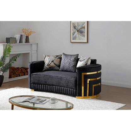 Canapé droit Soledad 75 po en polyester noir avec accoudoirs coussinés