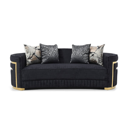Canapé droit Soledad 91 po en polyester noir avec accoudoirs coussinés