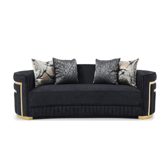 Canapé droit Soledad 91 po en polyester noir avec accoudoirs coussinés