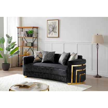 Canapé droit Soledad 91 po en polyester noir avec accoudoirs coussinés
