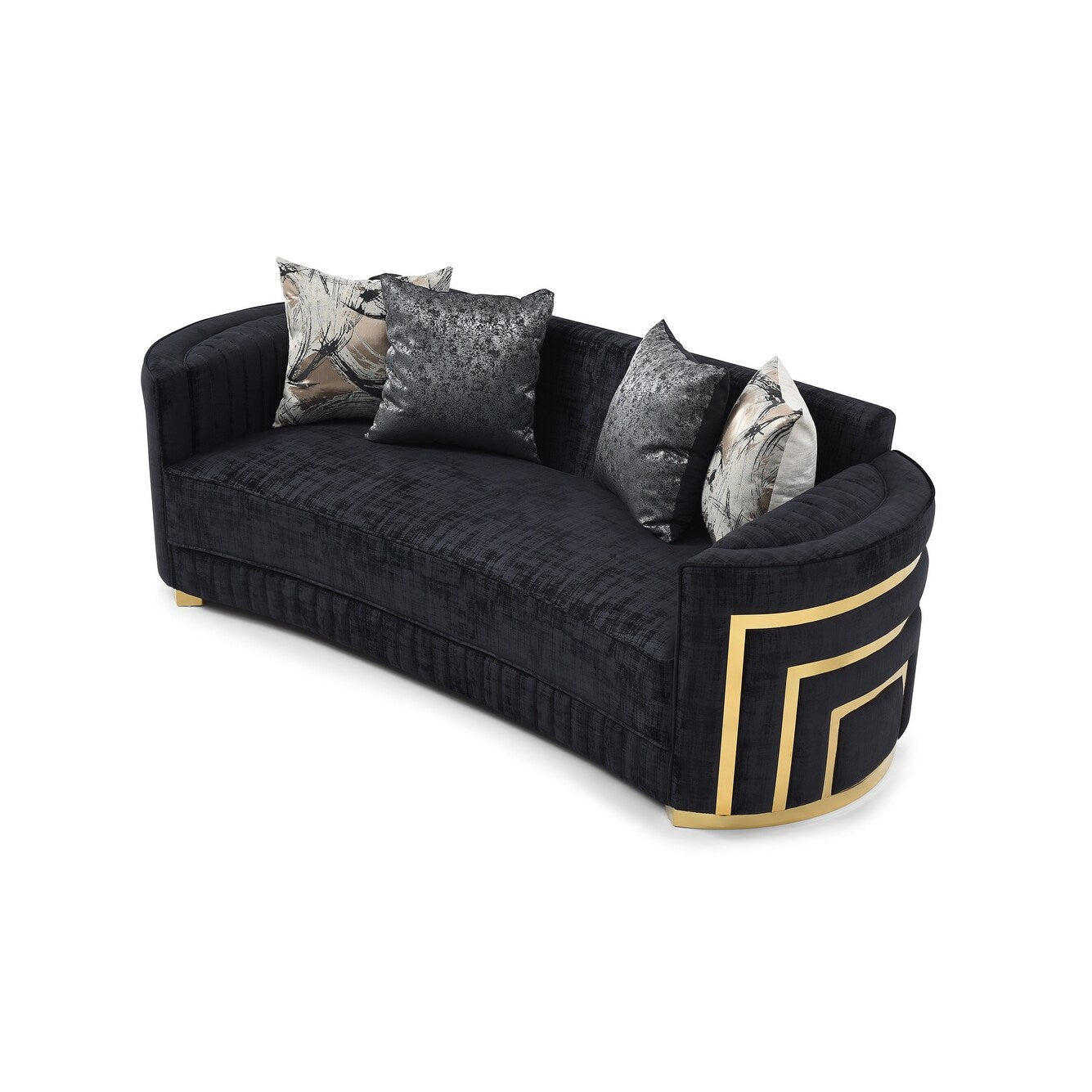 Canapé droit Soledad 91 po en polyester noir avec accoudoirs coussinés