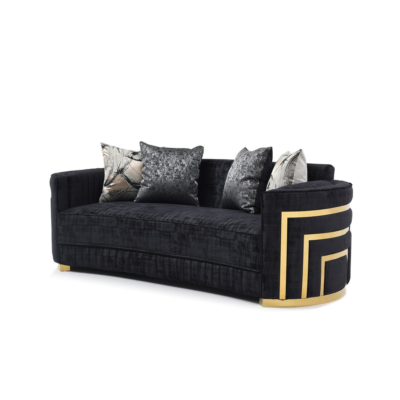Canapé droit Soledad 91 po en polyester noir avec accoudoirs coussinés