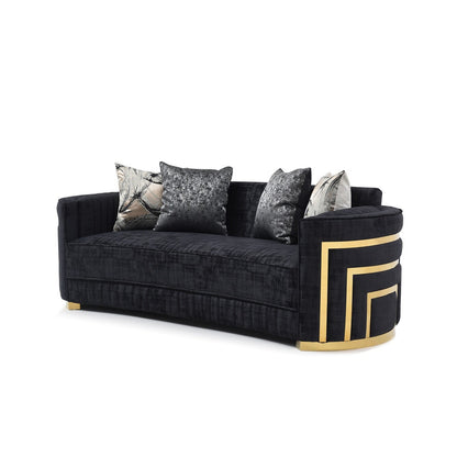 Canapé droit Soledad 91 po en polyester noir avec accoudoirs coussinés