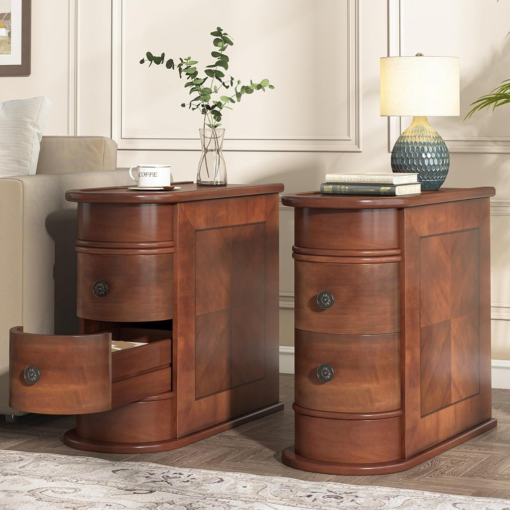 Table d'appoint étroite à deux tiroirs en bois massif