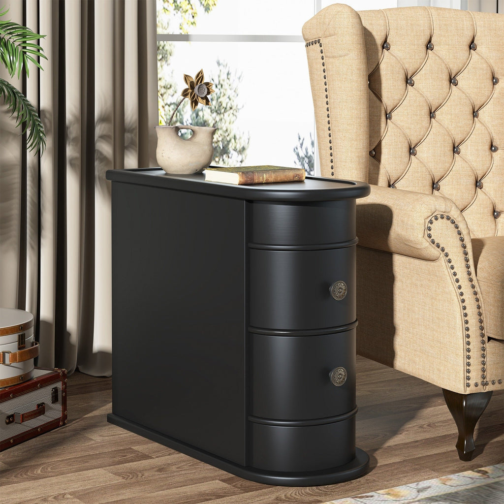 Table d'appoint étroite à deux tiroirs en bois massif